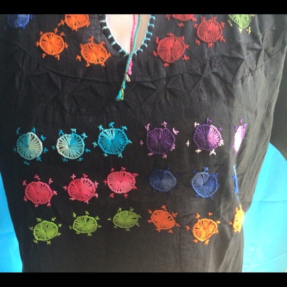 Mexican Embroidered Peasant Style Hand Embroidered Blouses - Picture 3 of 10